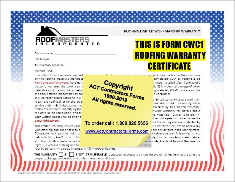 Roofing Contractor Limited Labor Warranty Forms